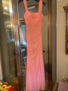 Elegant coral Ruched Evening Gown